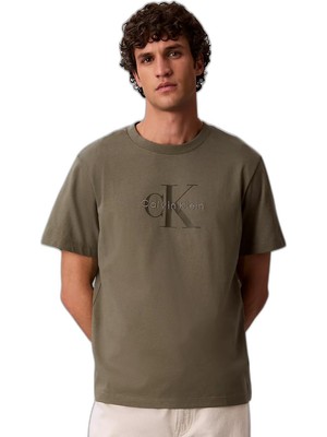 Odea Erkek Normal Kesim Yuvarlak Yakalı Ck Logo Baskılı Pamuklu Kısa Kollu Bej T-Shirt LV04RB862G-LDY