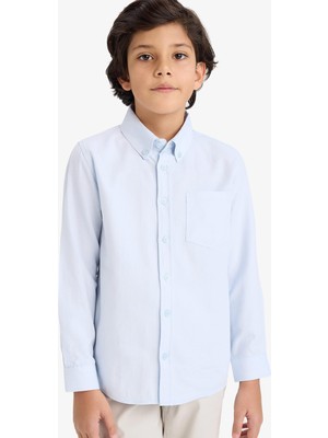 Odea DEFACTO%100 Pamuk Polo Yaka Oxford Uzun Kollu Basic Düz Gömlek Erkek Çocuk W3215A626SP