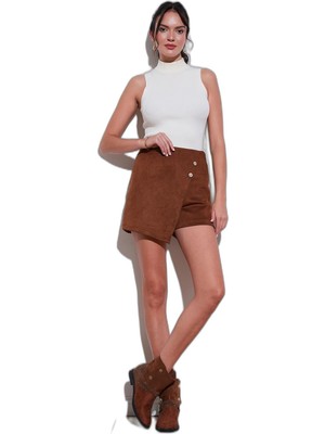 Odea Lela Asimetrik Kışlık Scuba Süet Düğme Detaylı Slim Fit Şort Etek Bayan Şort Etek 5865968