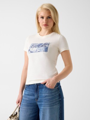 Odea Guess Kadın Jersey Top, Beyaz, Xs