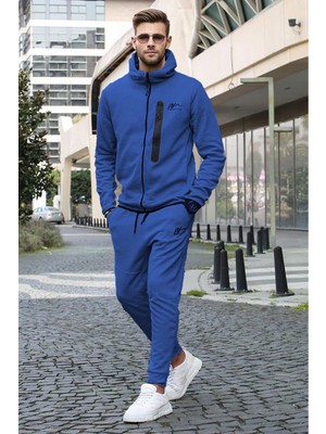 Odea Madmext Indigo Baskılı Regular Fit Erkek Eşofman Takımı,indigo S