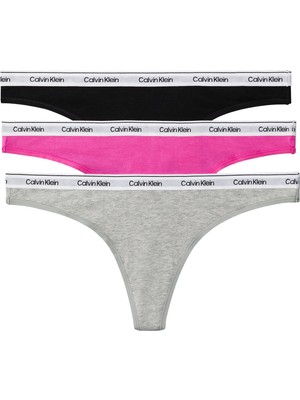 Odea Calvin Klein Thong 3pk Kadın Tanga Black/grey Heather/stunning Orchid Xs