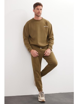 Odea Tudors Erkek Relax Fit Pamuklu 3 Iplik Yumuşak Dokulu Içi Polarlı Bisiklet Yaka Haki Eşofman Takımı, 2xl