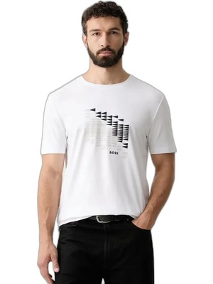 Odea Erkek Bisiklet Yaka Baskılı Rahat Beyaz T-Shirt 50566853-100