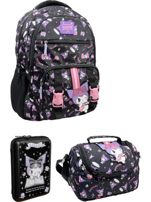 Odea Wiggle Kuromi Lisanslı Temalı Premium 3'lü Okul Seti Sırt Çantası-Beslenme Çantası-Kalemlik