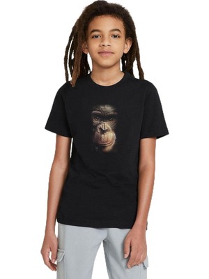 Odea Qivi Unisex Çocuk Siyah Animal Maymun Baskılı Sweatshirt SFK0520-COCTS, 7-8 Yaş