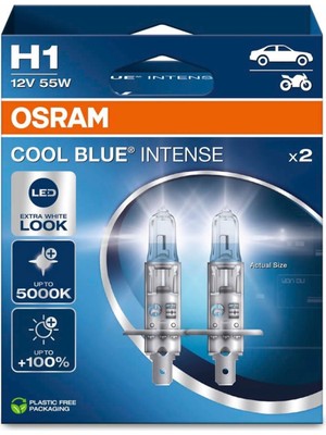 Odea Osram H1 Cool Blue Intense Far Lambası, 12V 55W, 5000K LED Beyaz Işık, 2'li Paket