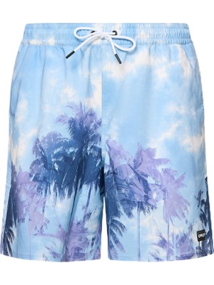 Odea Oakley Erkek Canary Palms Recycled 45,72 cm Plaj Şortu, Palms Clouds Lite Mavi, M