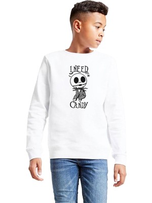 Odea Tshirthane Jack Skellington I Need Candy Beyaz Çocuk 2ip Sweatshirt P21617S7519, 5-6 Yaş