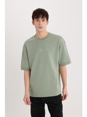 Odea Defacto Loose Fit Bisiklet Yaka Baskılı Ağır Kumaş Tişört D8462AX25SP