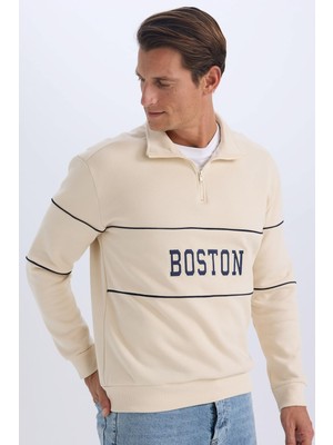 Odea Defacto Relax Fit Dik Yaka Fermuarlı Baskılı Kalın Sweatshirt D2166AX24AU
