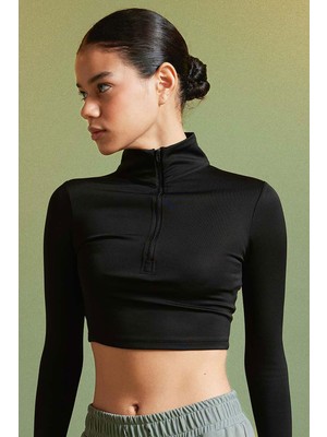 Odea Defacto Slim Fit Dar Kesim Fermuarlı Dik Yaka Sporcu Uzun Kollu Tişört W0343AZ24SP