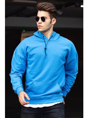 Odea Madmext Basic Saks Erkek Kapüşonlu Sweatshirt 4764,LACIVERT M