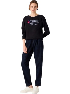 Odea Kadın Marka Logolu Uzun Kollu Rahat Siyah Sweatshirt 6R2M7E 2J49Z-0926