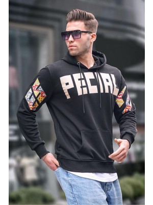 Odea Madmext Siyah Baskılı Kapüşonlu Erkek Sweatshirt 6039,SIYAH L