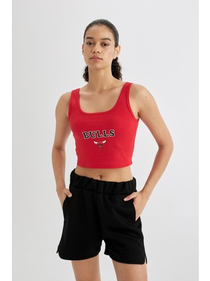 Odea Defacto Nba Chicago Bulls Cropped Fit Bisiklet Yaka Ribana Atlet B9960AX24SM