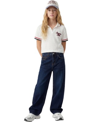 Odea Pamuklu Kanat Işleme Detaylı Geniş Paça Denim Pantolon