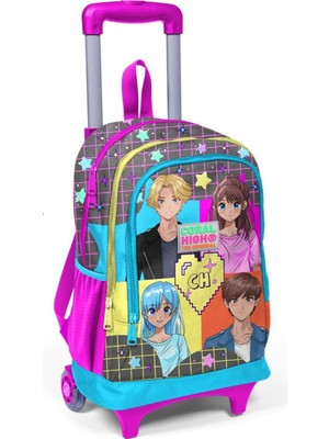 Odea Coral High Işıklı Tekerlekli Anime Çekçek Okul ve Seyahat Çantası Kız Çocuk Gri