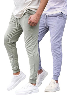 Odea Madmext Çağla Yeşili/gri Paçası Lastikli 2'li Paket Erkek Eşofman Altı E7446,ÇAĞLA Yeşili/gri M