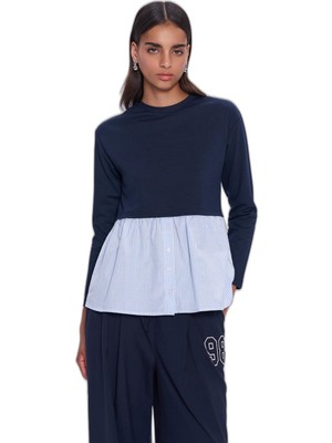 Odea Match Detaylı Uzun Kol Çizgili Sweatshirt Lacivert