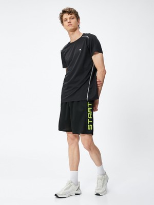Odea Koton Spor Şort Slogan Baskılı Beli Bağcıklı Cepli