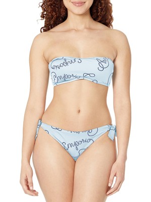 Odea Emporio Armani Kadın Logomania Band And Fiyonk Brezilya Bikini Seti, Beyaz/lacivert, Xs