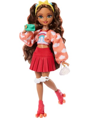 Odea Barbie Rüya Arkadaşlar Bebek ve Aksesuarları, Eklemleri Bükülebilen, Kahverengi Saçlı, Patenci Teresa Bebek, Video Oyunu Temalı 9 Parça, JFX98