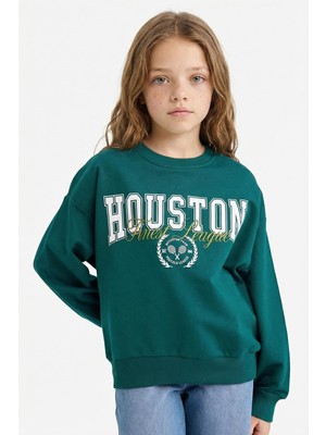 Odea Defacto Relax Fit Bisiklet Yaka Baskılı Sweatshirt Kız Çocuk E8894A825AU