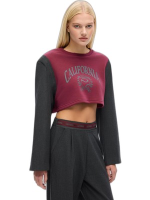 Odea Blazer Garnili Vatkalı Crop Sweatshirt Bordo