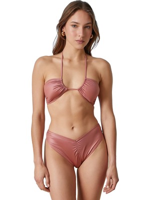 Odea Koton Kadın Büzgülü Bikini Üst Gül Kurusu (Gk1) 40