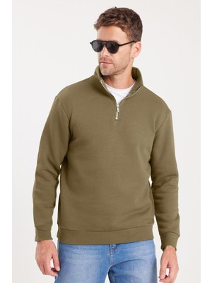Odea Tudors Relax Fit Yarım Fermuarlı Dik Yaka Sweatshirt, 3xl, SW240002, Haki, Erkek