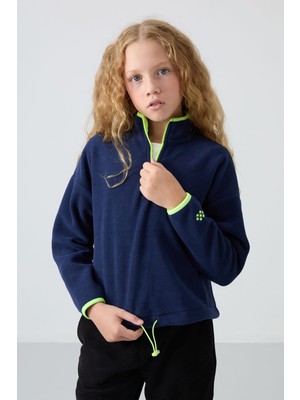 Odea Indigo Kalın Yumuşak Dokulu Standart Fit Nakışlı Polar Kız Çocuk Sweatshirt - 75151