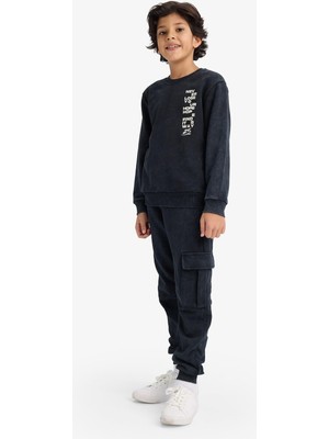 Odea Defacto 2'li Takım Baskılı Sweatshirt Eşofman Altı Erkek Çocuk, 13/14 Yaş (164CM) Antrasit