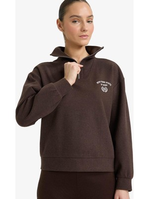 Odea Defacto Regular Fit Yarım Fermuarlı Baskılı Sweatshirt G6695AX25WN