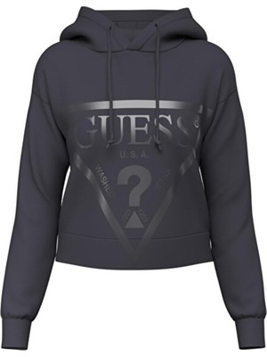 Odea Guess Kadın Kapüşonlu, Üçgen Logolu Sweatshirt, Siyah, Xl Beden