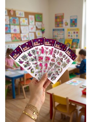 Odea Bimotif 6 Adet Kabartmalı Yapışkan Sticker, Unicorn Sevimli Karakterler