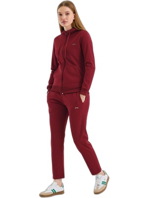 Odea Slazenger Rıd In Kadın Fermuarlı Kapüşonlu Cepli Bordo Eşofman Takımı