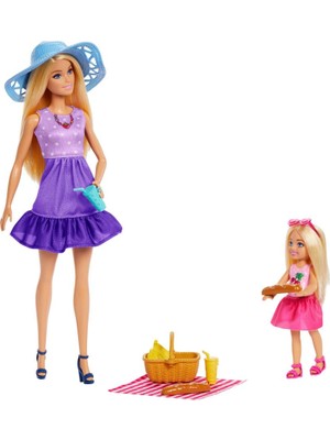 Odea Barbie Malibu ve Chelsea Kıyafetleri ve Aksesuarları Barbie Aile ve Dostlar Serisi Bebekler ve Aksesuarlar, 2 Bebek ve 9 Aksesuar ile Piknik Temalı Oyun Seti JBF43