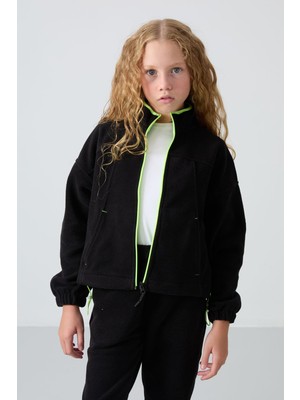 Odea Siyah Kalın Yumuşak Dokulu Standart Fit Nakışlı Polar Kız Çocuk Sweatshirt - 75157