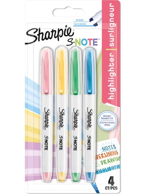 Odea Sharpie S-Note Fosforlu Işaretleme Kalemi, 4'lü Blister, Karışık