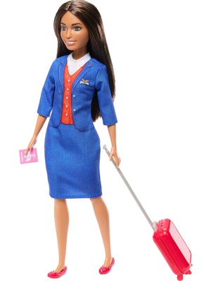 Odea Barbie Hostes Barbie Bavul, Kulaklık ve Pasaport Aksesuarlarıyla Mavi Üniforma Giyen Hostes Barbie Bebek HYT60