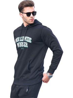 Odea Madmext Siyah Baskılı Kapüşonlu Sweatshirt 6149,SIYAH S
