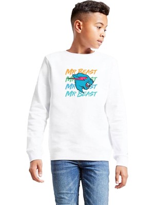 Odea Tshirthane Mr Beast Lettern Beyaz Çocuk 2ip Sweatshirt P19164S625, 9-10 Yaş