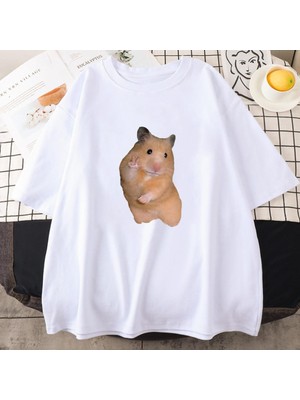 Odea Tarzsokak Beyaz Hamster Meme Kawaii Karikatür Grafik Baskılı Yaz Li L, Beyaz-15, S