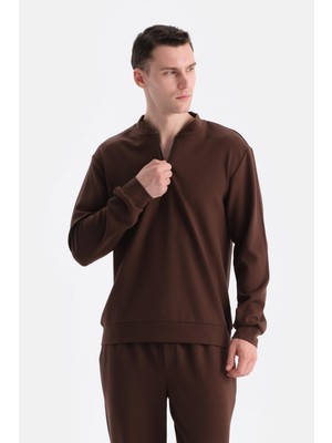 Odea Dagi Erkek Scuba Yarım Fermuarlı Sweatshirt, Modal, Koyu Kahve, 2xl