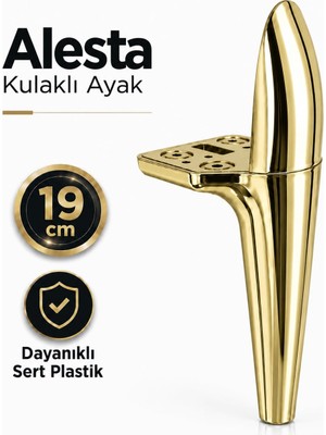 Odea Alesta 19 cm Kulaklı Altın Kaplama Sert Plastik Sehpa Ayağı Mobilya Kanepe Koltuk Ayağı Ayak