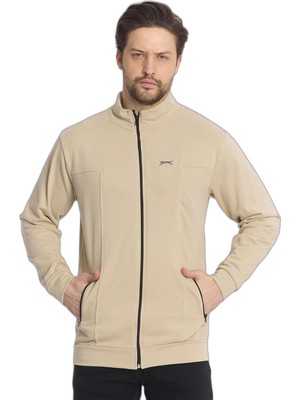 Odea Slazenger Kagısona In Erkek Fermuarlı Dik Yaka Cepli Bej Sweatshırt
