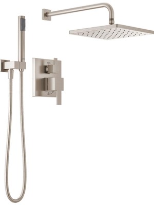 Odea Delta Musluk Modern Raincan 2 Ayar Kare Duş Sistemi Yağmur Duş Başlığı ve Elde Taşınabilir Sprey Fırçalı Nikel, Yağış Duş Sistemi Fırçalanmış Nikel, Spot Koruyucu Paslanmaz 342701-SP