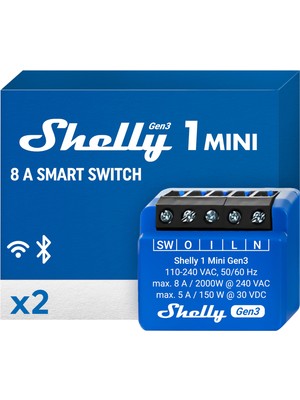 Odea Shelly 1 Mini Gen 3 | Wifi ve Bluetooth Smart Switch Röle 1 Kanal 8A | Ev Otomasyonu | Alexa ve Google Home ile Uyumlu | Ios Android Uygulaması | Hub Gerekmez | Kuru Kontaklar