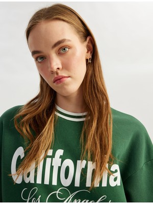 Odea Koton Şardonlu Uzun Kollu Bisiklet Yaka Kolej Baskılı Sweatshirt